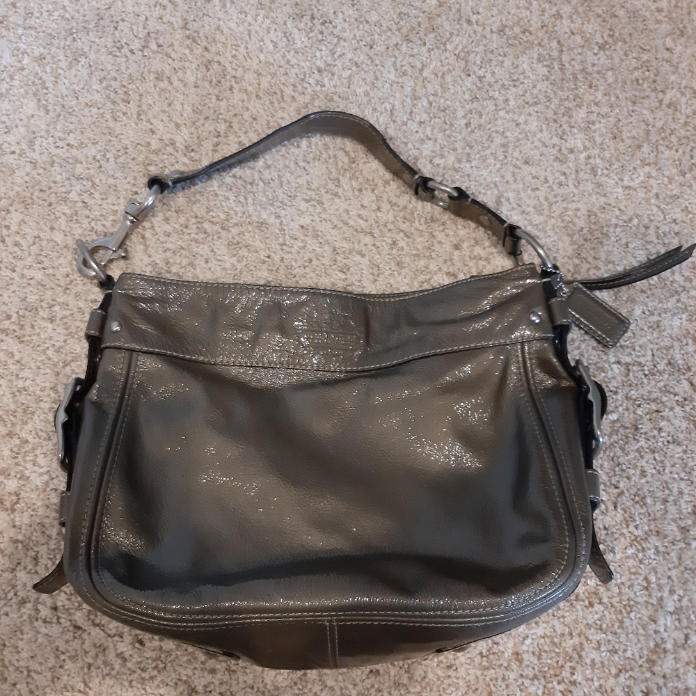 Coach Zoe Olive Green Patent Leather Bag